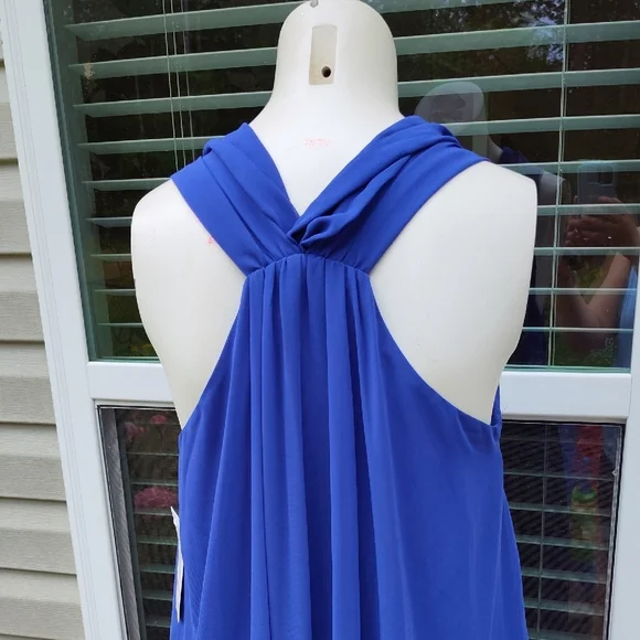 Elegant Blue Sleeveless Dress with Scarf Tie - Picture 7 of 12